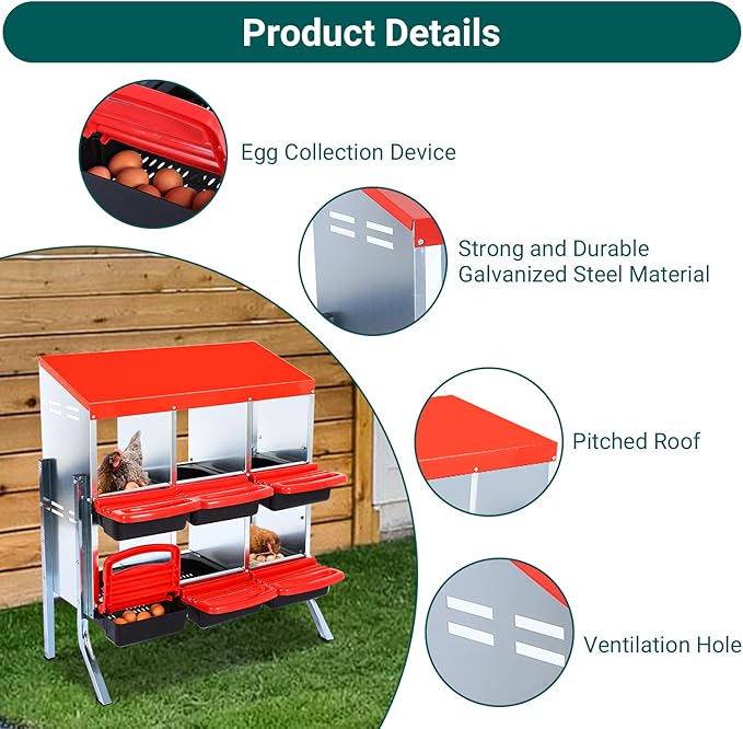 Chicken Nesting Box,Nesting Boxes for Chickens,Roll Away Nesting Boxes,6 Hole 2 Layer Hen Nest Boxes with Legs,Chicken Nesting Boxes,Easy Egg Collection,Cleanable Pull Out Hen Roosting Boxes