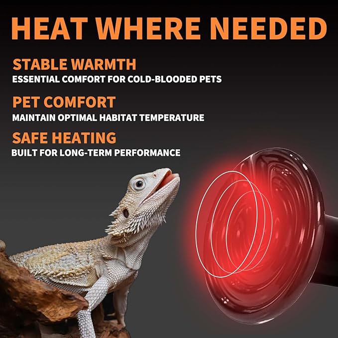 50W Reptile Heat Lamp(2 Packs)-Ceramic Heat Emitter for Reptiles Amphibian Pet Brooders Chicken Incubation, and Terrariums Turtle Lizard Bearded Dragon Snake E26