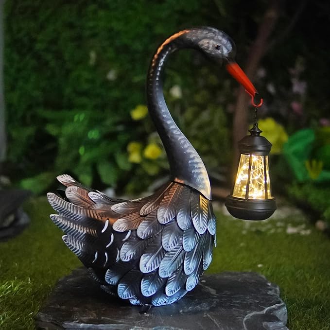 HONGLAND Solar Garden Statue Outdoor Swan Decor Bird Decor Lawn Ornament for Backyard Patio Porch Poolside(Black)