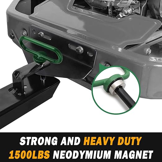 2 Packs Magnetic Hitch Pin, Lawn Mower Trailer Hitch Pins 1/2 Inch with Handle and Clip, Trailer Gate Pin for Mowers, Tractor Truck, Towing Cargo, ATV - Simple One Handed Hook On & Off(Green