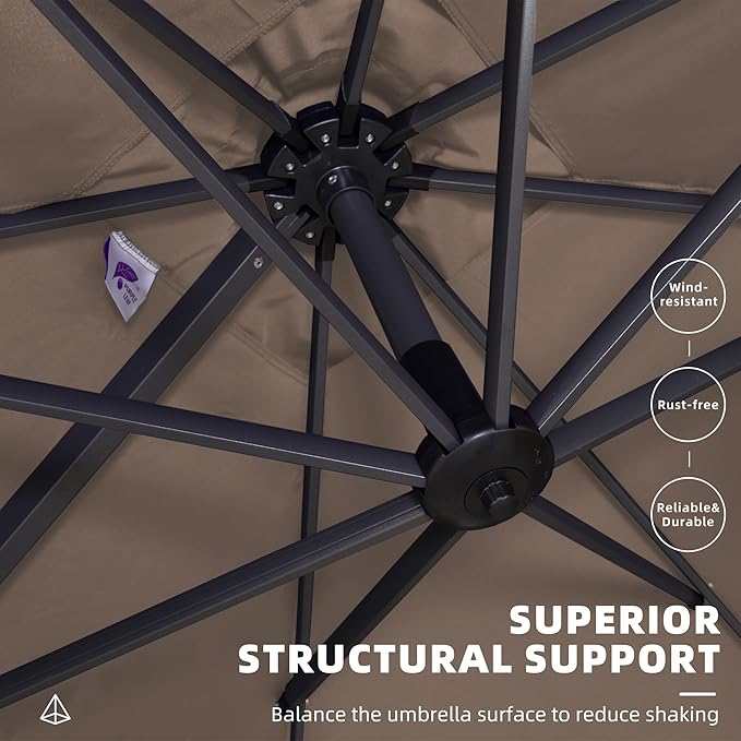 PURPLE LEAF 10' X 13' Patio Umbrella Outdoor Cantilever Rectangle Umbrella Aluminum Offset Umbrella with 360-degree Rotation for Garden Deck Pool Patio Taupe