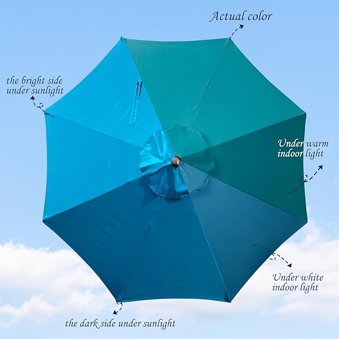 Blissun 9' Outdoor Patio Umbrella, Outdoor Table Umbrella, Yard Umbrella, Market Umbrella with 8 Sturdy Ribs, Push Button Tilt and Crank