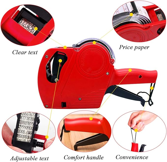 MX-5500 8 Digits Price tag Gun with 5000 Sticker Labels and 3 Ink Refill, Label Maker Pricing Gun Kit Numerical Tag Gun for Office, Retail Shop, Grocery Store (A/Blue)