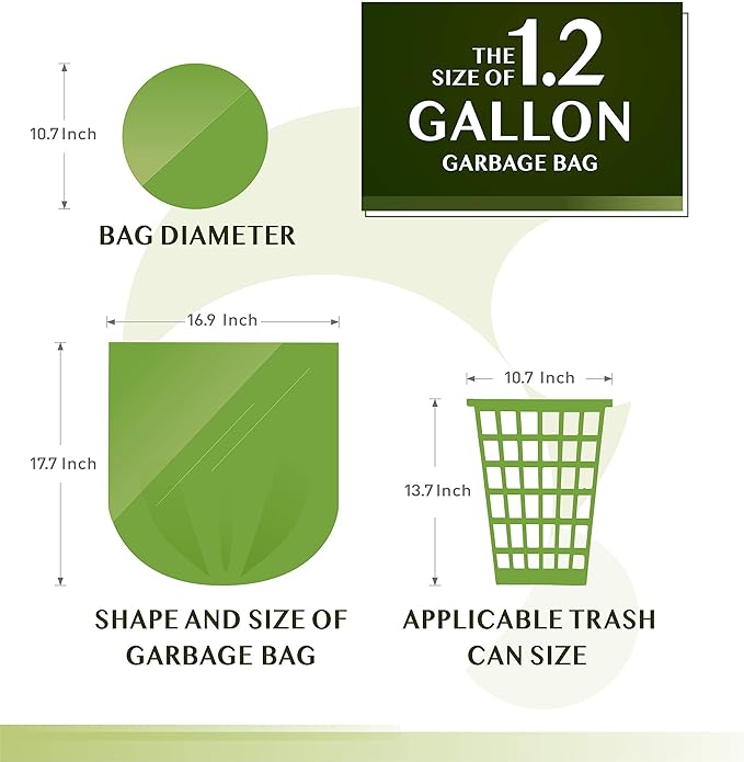 Compostable Trash Bags - FORID 1.2 Gallon Small Garbage Bags 150 Count Mini Strong Trash Can Liners 5 Liter Unscented Wastebasket Bags for Kitchen Bathroom Office Home Garbage Can (5 Rolls/Green)