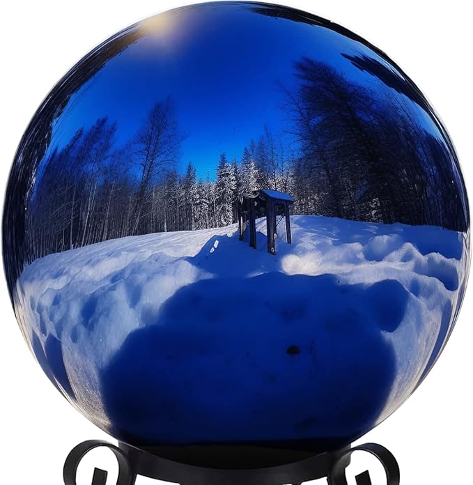 10 Inch Stainless Steel Gazing Globe,v2croft Hollow Ball Mirrored Surface Polished Shiny Sphere,Garden Stainless Steel Gazing Ball for Outdoor Lawn Pond Yard Ornament(Blue)