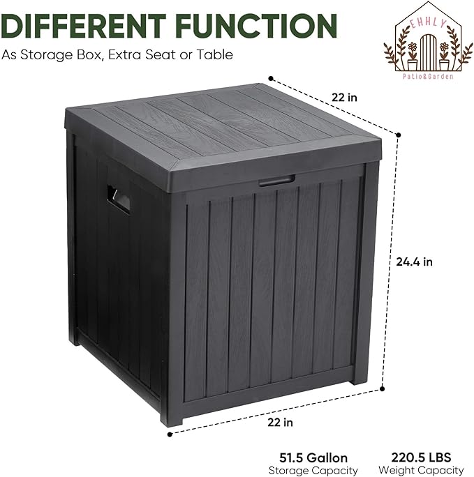 Deck Box, 51 Gallon Package Bin Delivery Box for Outside Front Porch, Small Patio Outdoor Storage Boxes Waterproof, UV Resistant Plastic Resin Pool Storage Bins with lids, Grey