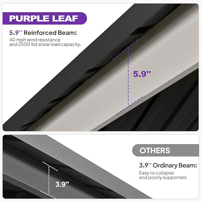 PURPLE LEAF 12' X 16' Outdoor Gazebo Hardtop Metal Roof White Aluminum Frame Grill Gazebos with Curtain and Netting for Patio, Garden and Backyard, Grey