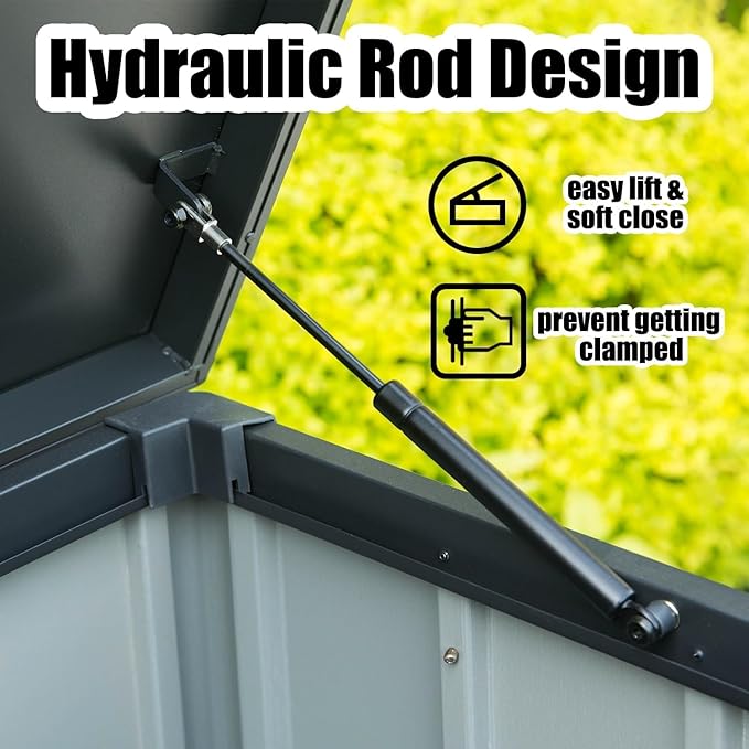 Domi 120 Gallon Deck Box, Patio Storage Box with Resin Lid, Steel Tool Waterproof Outdoor Storage Container for Outside Cushions, Lockable Outdoor Storage Bin for Garden and Pools Tools (Gray)