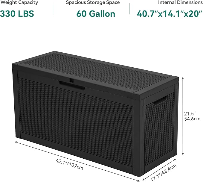 YITAHOME 60 Gallon Resin Deck Box, Weather Resistant Outdoor Rattan Storage Box, Lockable Indoor Outdoor Storage for Supplies and Essentials, Black