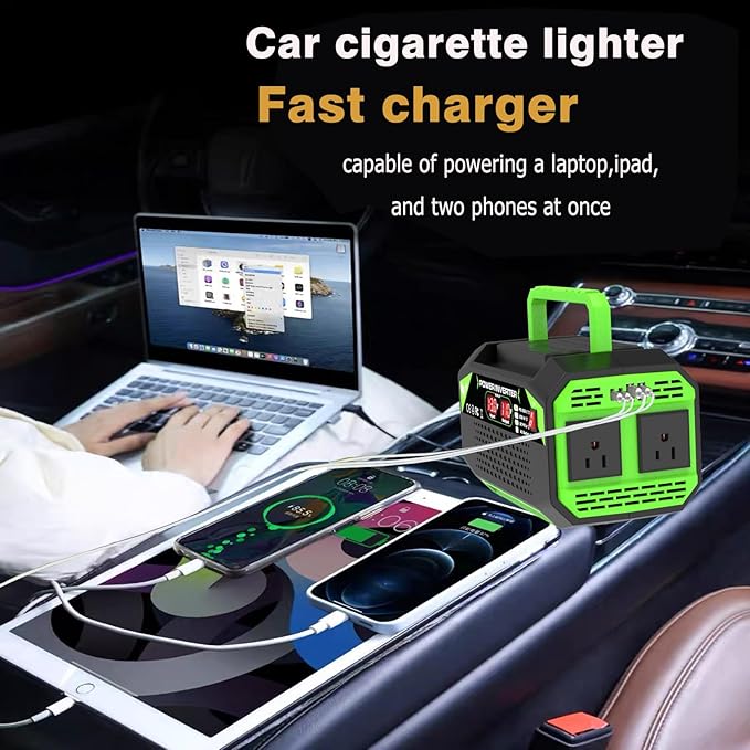 600W Power Inverter, 12V DC to 110V AC Converter with LED Display, 2 AC Outlets, 2 PD 25W Type-C, 2 QC 18W USB-A(4.2A),2 DC Port, for Road Trips Laptop Computer