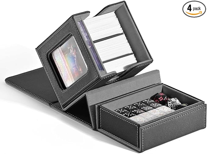 ZLCA MTG Commander Deck Box with Display Window, Card Deck Box Holds 100 Double-Sleeved with Dice Tray & 35pt Magnetic Card Holder (Black&Grey)