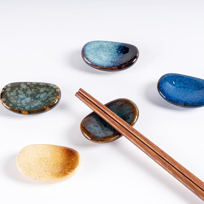 Ceramic Chopsticks Holder,Japanese Chopstick Rest,Spoon,knife & Fork Stand,Set of 8 (Multicolour)