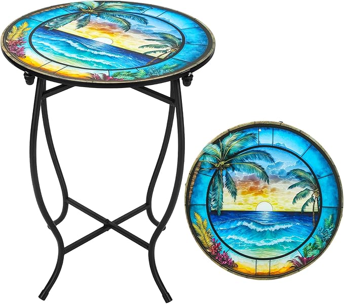 Patio Side Table, 14 Inch Weather Resistant Metal Side Table,Side Table for Patio Yard Porch Balcony Garden Bedside Plant Stand Indoor Outdoor ,Small Round Outdoor End Table