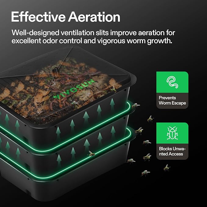 VIVOSUN 3-Layer Worm Compost Bin, 30L Worm Composter, Easy Setup Inclusive Worm Farm Kit for Recycling Food Waste