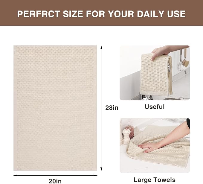 Homaxy 100% Cotton Oversized Waffle Weave Kitchen Towels, 7-Pack, Beige | 20 x 28 Inches, Ultra Soft Absorbent Dish Towels, Quick Drying Large Cleaning Towels