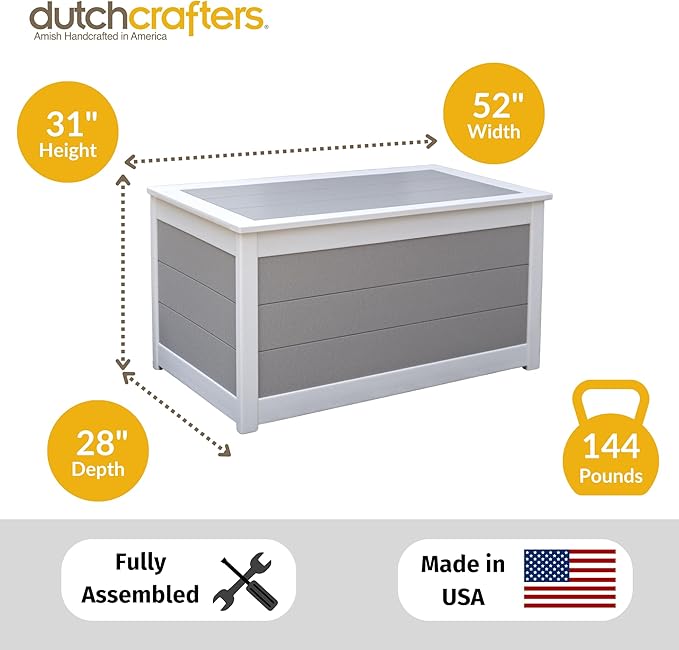 DutchCrafters Poly Waterproof Outdoor Deck Box 200-Gallon Large Deck Box Weatherproof Storage for Pool Decor, Porch Packages, Pool Towel Holder, Holds Up To 10 Cushions - Amish Made in USA (Brown)