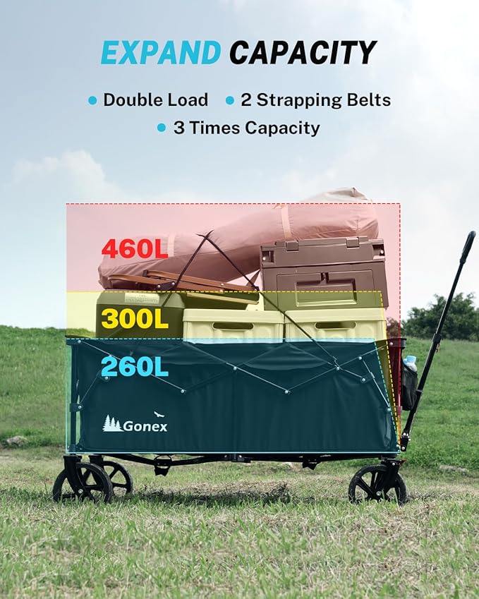 Gonex 48''L Collapsible Foldable Heavy Duty Oversized Wagon with 440lbs Weight Capacity, 300L Folding Large Utility Garden Grocery Shopping Cart with 8" H All-Terrain Wheels & 2 Drink Holders - Black