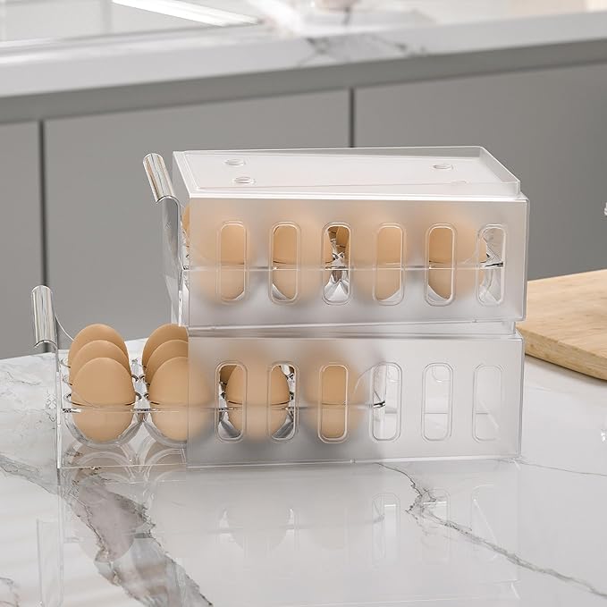 Ettori Egg Holder for Refrigerator Drawer Type Egg Container for Refrigerator BPA Free Fridge Organizer-12 Egg Storage,Stackable