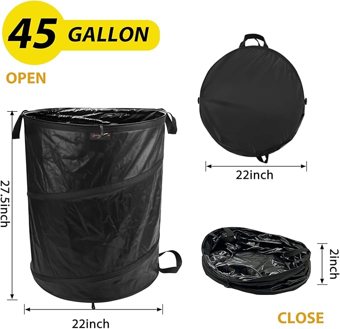 YUDI & GARDEN 45 Gallon Collapsible Garden Bag|Collapsible Trash Can|Camping Trash Can,Black,for Collecting Weeds, Party and Yard Waste