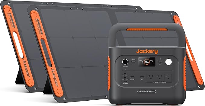 Jackery Solar Generator 1000 v2 with 2x100W Solar Panel,1070Wh Portable Power Station LiFePO4 Battery,1500W AC/100W USB-C Output,1Hr Fast Charge for Outdoor,Off-Grid Living,RV,Emergency
