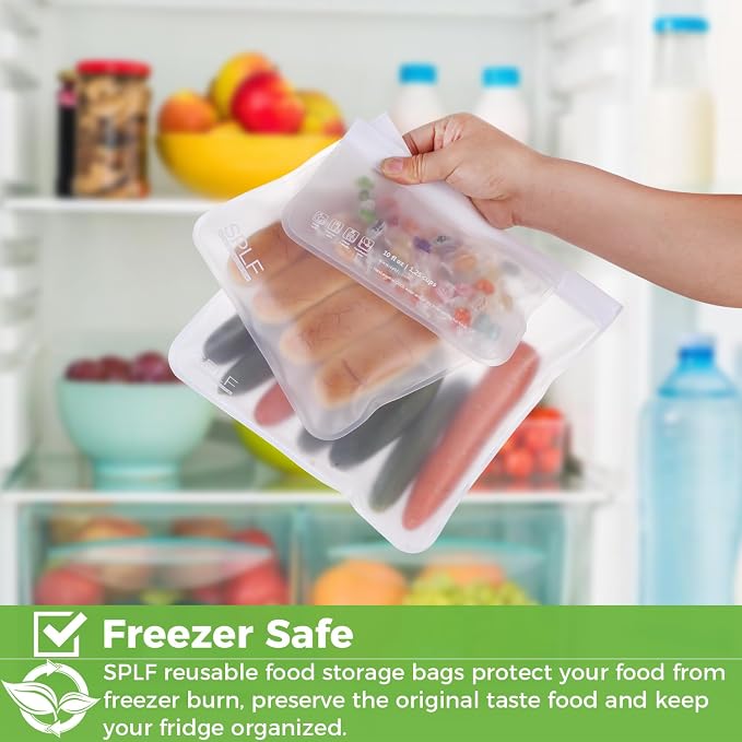 SPLF 6 Pack Dishwasher Safe Reusable Gallon Freezer Bags, White | Extra Thick Reusable Storage Bags Leakproof Silicone and Plastic Free for Marinate Meats, Cereal, Sandwich, Snack, Travel