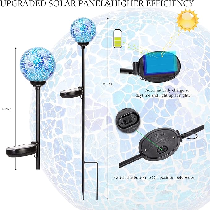 VCUTEKA Solar Lights Outdoor Decorative - Mosaic Solar Garden Stakes Light Waterproof LED Light for Landscape Lawn Patio Yard Decoration, Blue, 1 Pack