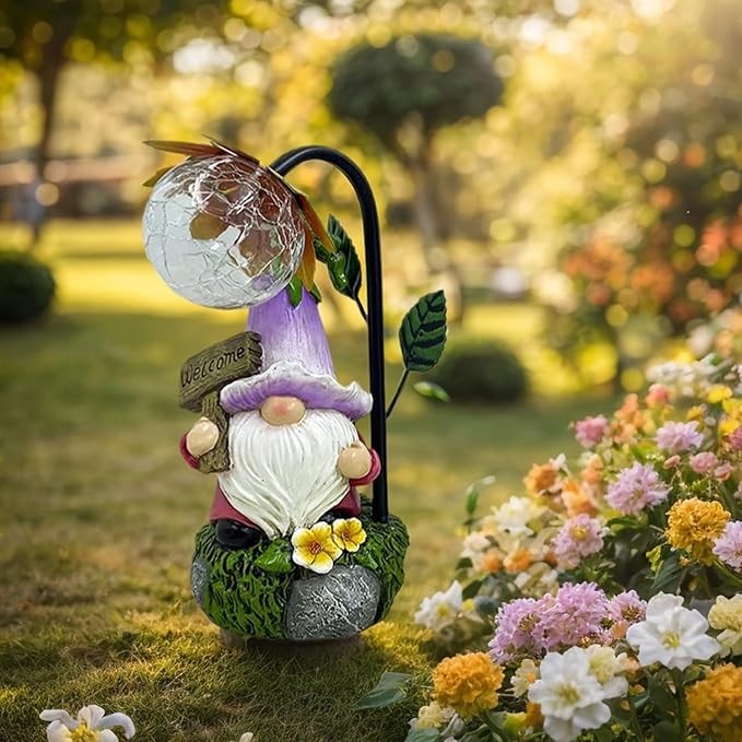 Garden Gnomes Outdoor Statue with Solar Lights Welcome Gnome Home Garden Decor Mom Gifts for Yard Patio Home Garden