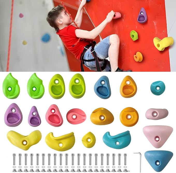 20 PCS Rock Climbing Wall for Kids,Rock Wall Climbing Holds,Adults Climbing Wall Grip Kits Holds Up to 230 lbs for Outdoor Indoor Home Playground Climbing Wall Holds(Pastel Color)