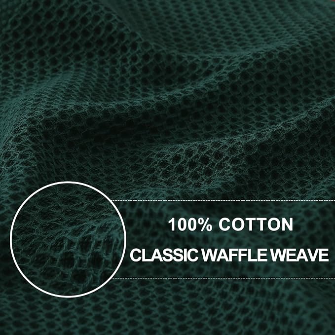 Homaxy 100% Cotton Waffle Weave Kitchen Towels, 3-Pack, Blackish Green | 13 x 28 Inches, Ultra Soft Absorbent Dish Towels, Quick Drying Cleaning Towels