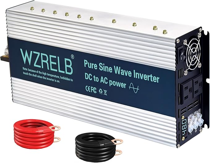 WZRELB 3000W Pure Sine Wave Inverter, Car Power Inverter 48V DC to 110V 120V AC Converter for RV, Truck, Solar, Outdoor with Dual AC Outlets, Hardwire Port, Surge 6000W, LED Display,Off-Grid