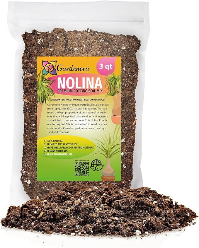 GARDENERA Nolina Plant Potting Soil - Enhance Form and Health with Professional Grade Nutrient-Rich Mix - 3 Quart