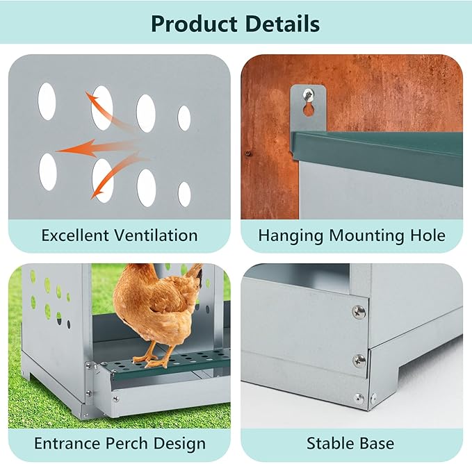 Chicken Nesting Box for Laying Eggs - 6 Room Chicken Laying Boxes, Nesting Boxes for Chickens, Heavy Duty Metal Chicken Coop,33.07" L x 16.92" W x 25.59" H