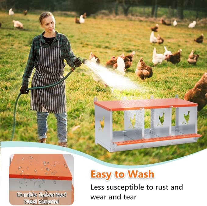 Wall-Mounted Metal Nesting Box for Chickens and Ducks – Galvanized Steel Construction with Ventilation & Easy Egg Access (3-Orange)