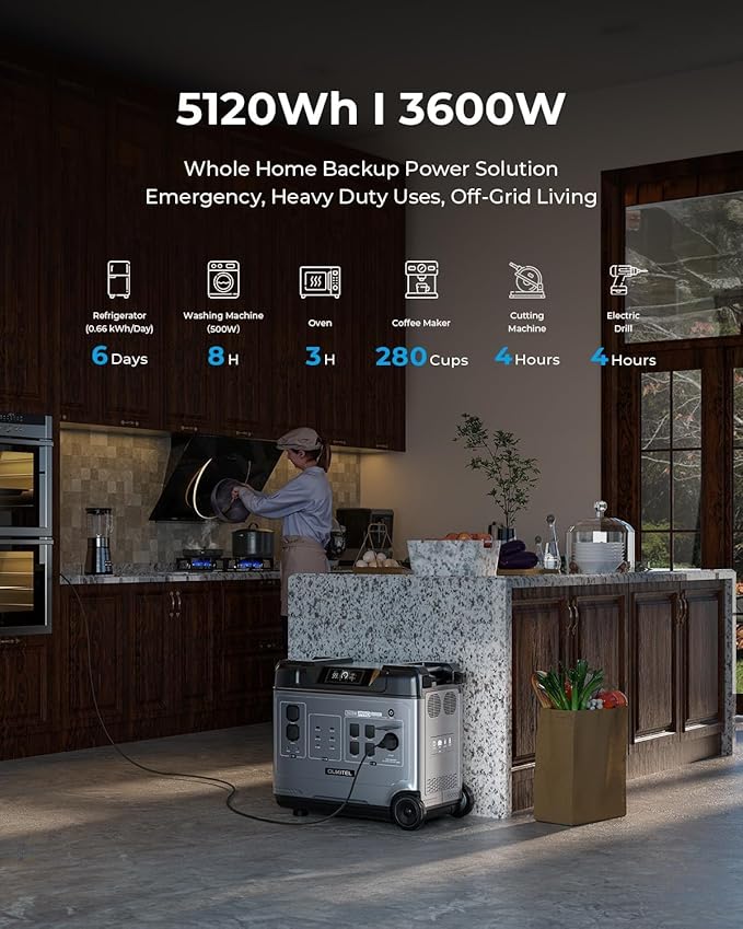 OUKITEL P5000 Pro 3600W Solar Generator with 400W Panel, 5120Wh Solar power station with 5 AC Outlets (6000W Peak), 1800W Fast Charging, Emergency Battery Backup for Home, RVs