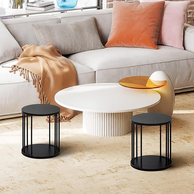 HDANI Wooden Stool Set of 2 for Kids,Adults,300lbs Load Capacity Garden Round Wood Stool,Non-Slip Small Step Stool for Plant Stand,Kitchen,Bathroom and Bedroom,Black
