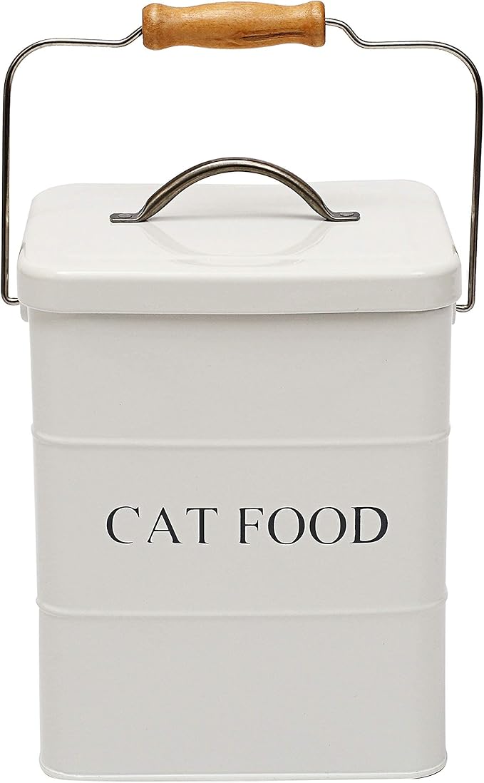 Cat Food Treat Storage Container with lid scoop included - Perfect Farmhouse Cat Food Bin for Kitchen Countertop, Shelf, Decoration Home - Cat Food - White