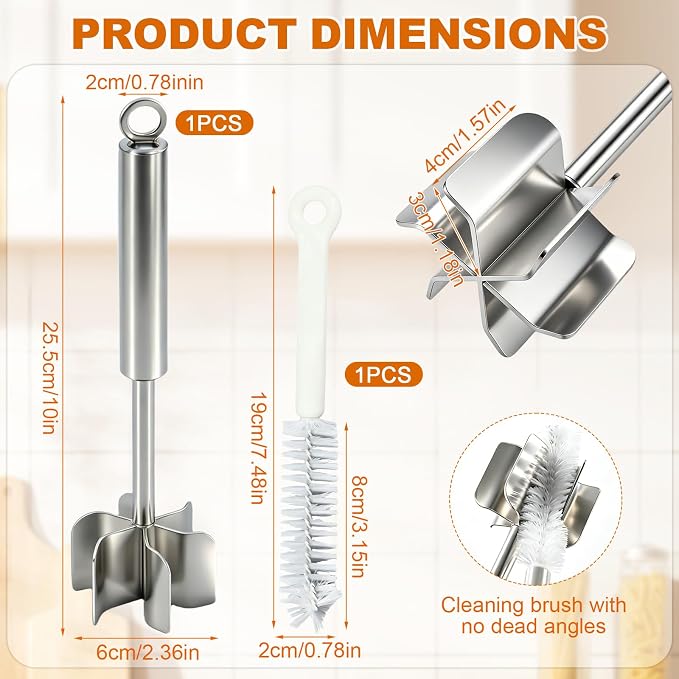 Meat Masher Dishwasher Safe, 304 Stainless Steel Meat Chopper,6-Blade Swirl Ground Beef Smasher,10 Inch Heavy Duty Potato & Hamburger Masher Tool (with Brush)