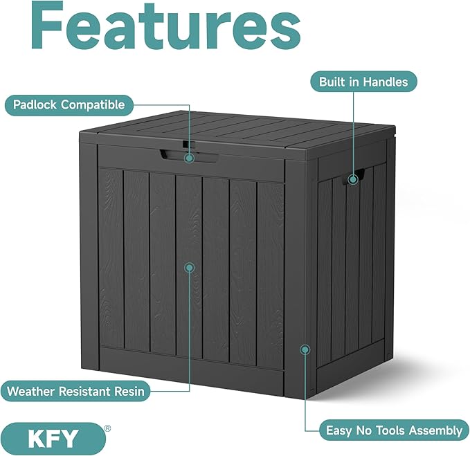 30 Gallon Waterproof Resin Deck Box, UV Resistant Outdoor Storage for Garden, Patio, Porch, Delivery,Striped Black