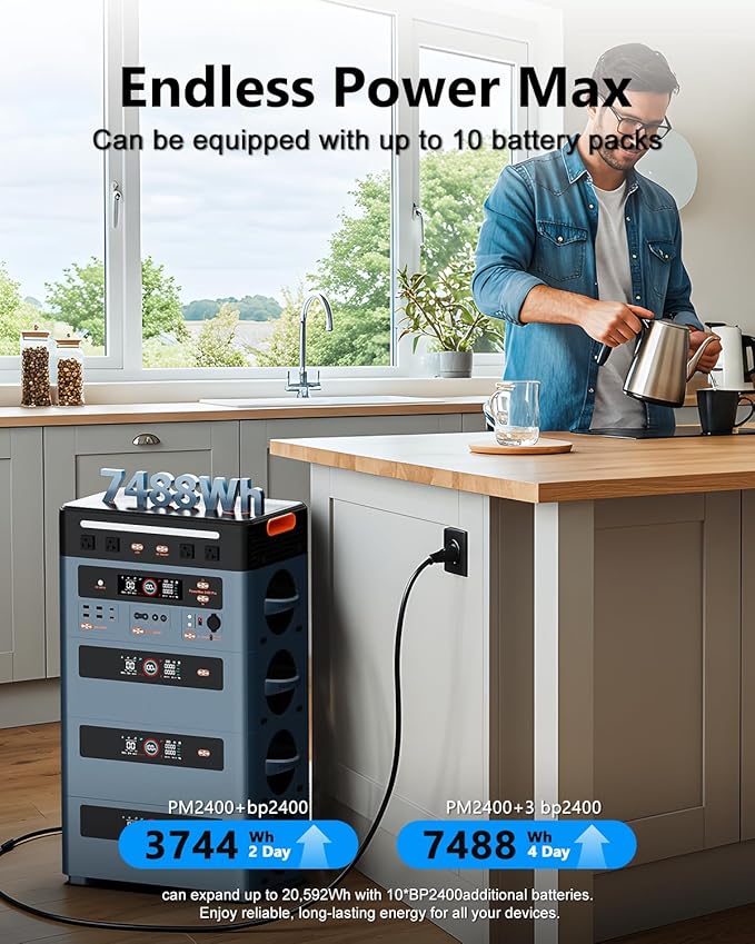 OSCAL 2400W Power Station with 2 * 200W Solar Panels, 1872Wh Solar Generator with 4 AC Outlets (5000W Peak), 1.45H Full Charging, APP Control Battery Backup for Home, Camping & RVs