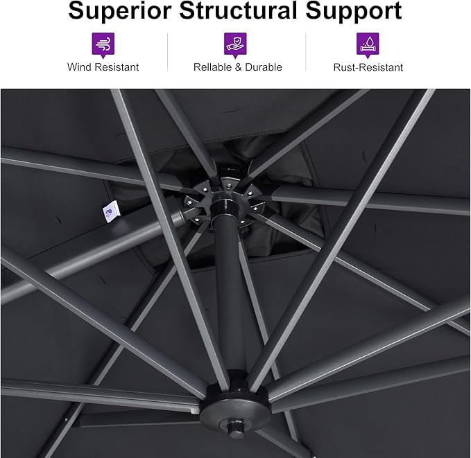 PURPLE LEAF 9 Feet Patio Umbrella Outdoor Cantilever Square Umbrella Aluminum Offset Umbrella with 360-degree Rotation for Garden Deck Pool Patio Black