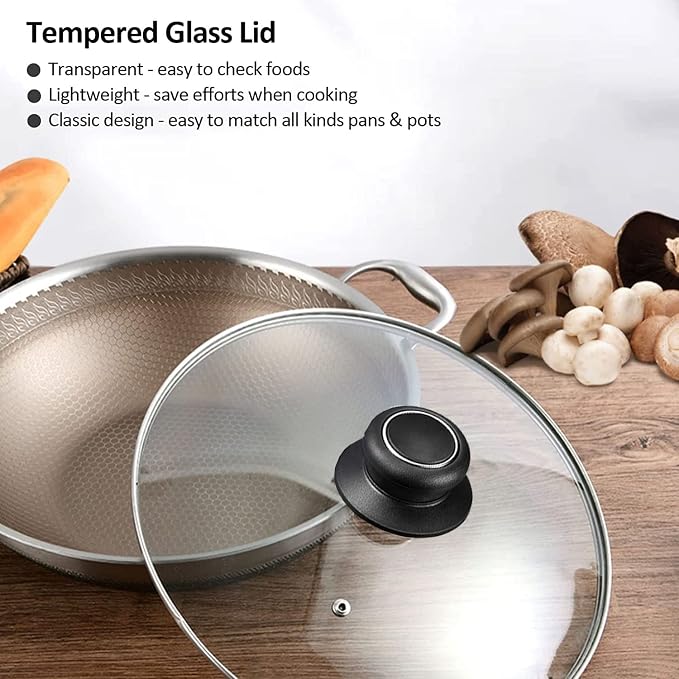 12 Inch Pan Lid, Tempered Glass Cover for Pots, Skillets & Frying Pan | Clear Cookware & Bakeware Lids with Heat-Resistant Handle, Fits Lodge Cast Iron Skillet