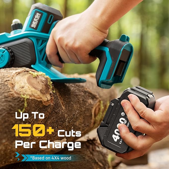 SEESII 8-Inch Cordless Mini Chainsaw, 2025 Upgraded Brushless Motor, Electric Chainsaw with 2×4000mAh Batteries, Tool-Free Chain Tension & Oiler, Handheld Saw for Fast Tree Branch Cutting(M8 Boost)