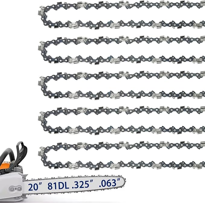5 Pack 20 Inch Chainsaw Chain Fit Stihl .325" Pitch .063" Gauge 81 Drive Links for 26RS-81, 26RM3-81 for Stihl MS290, MS291, MS271, MS261, 3639-005-0081, Oregon V81, L81, 22LPX081G and More