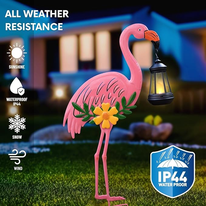 Metal Flamingo Stake with Solar Lantern, Garden Solar Animal Lights for Yard Patio Lawn Pathway Decor, Unique Gifts for Women Mom Grandma(Pink Flamingo)