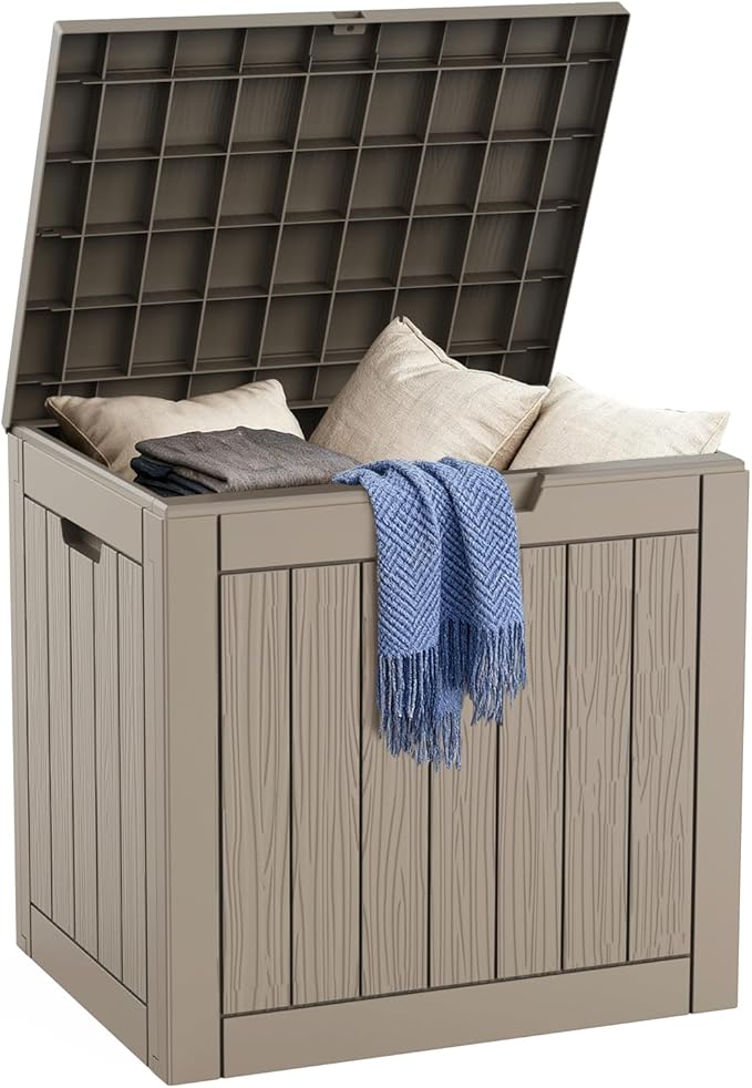 DRATO Deck Boxes, 31 Gallon Outdoor Storage Box for Patio Cushion, Garden Tools, Waterproof and UV Resistant, Lockable (Grey)