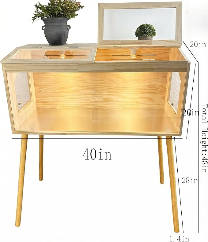 Brooder Box for Chicks Pine Wood Chicken brooder Box with Thermostat & Heating Lamp & 4Wood Legs,Solid Panels Chick brooder for Chicks, Ducklings, Hamsters, Guinea Pigs - Chew-Proof (40x21x21 in)