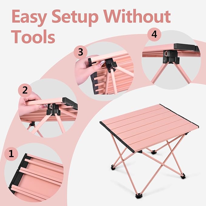 Grope Portable Beach Table for Sand, Folding Camping Table (Pink-S) | Aluminum Table With Carry Bag for Camping,Portable & Easy to Carry,Prefect for Outdoor, Picnic, BBQ, Cooking, Beach