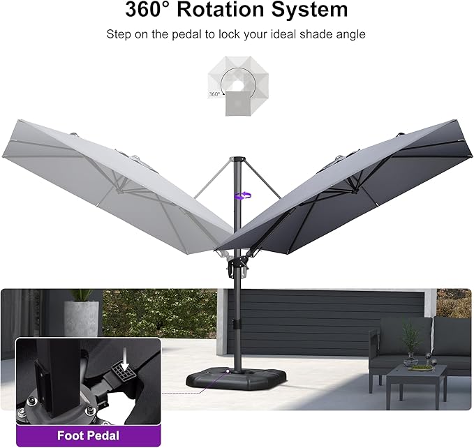 PURPLE LEAF 9' X 12' Left-right Tilt Patio Umbrella Outdoor Cantilever Swivel Rectangle Umbrella with Tilt Aluminum Offset Umbrella with 360-degree Rotation for Garden Deck Pool Patio Light Grey
