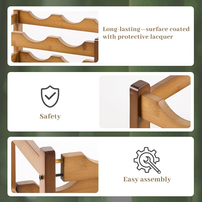 Wine Rack,Bamboo Wine Storage Cabinet Shelf,Countertop Wine Shelf- Freestanding Wine Holder for Kitchen & Pantry (Brown, 4-Tier)