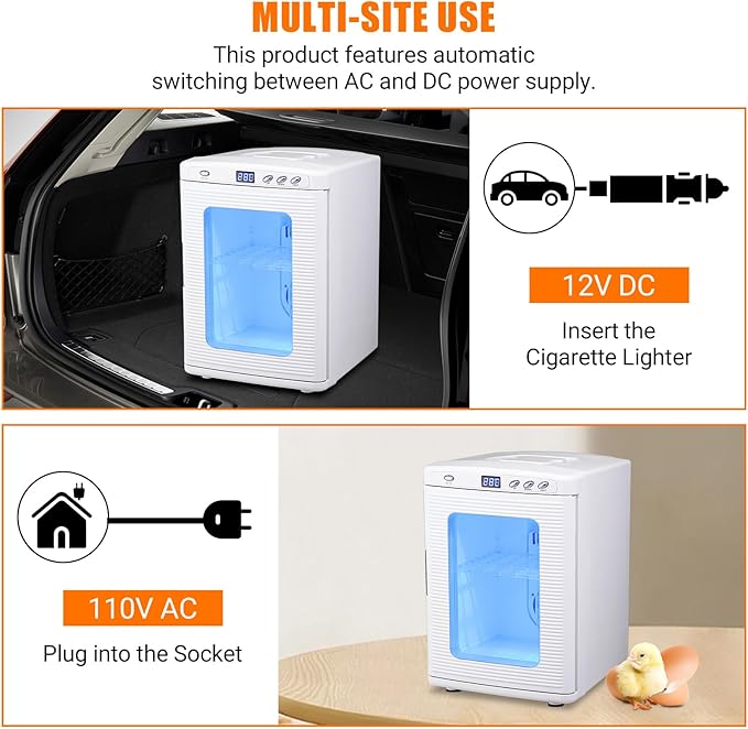 25 L Laboratory Incubator, Portable Reptile Science Laboratory Incubator, Digital Temperature Controlled 10°C-60°C (72°F to 140°F), Reptile Egg Incubator with AC&DC Power for Small Reptiles White